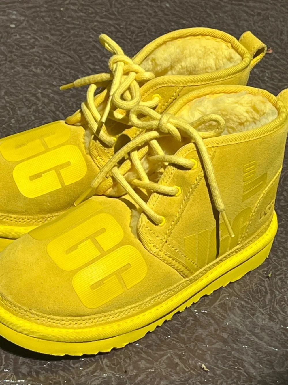 UGG Neumel Scatter Graphic Canary Yellow Chukka Lace-Up Ankle Boots